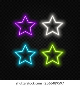 Gradient neon star, red-yellow glowing border isolated on a dark background. Colorful night banner, vector light effect. Bright illuminated shape..