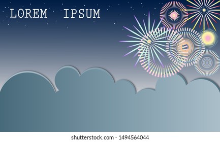Gradient night sky background with colorful firework, vector illustration.