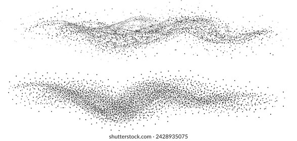 Gradient noise grain texture stains, black and white dotted spray shades, and sand dust spots.Halftone splatter forms forming dark lack stipple grain smoke or steam.