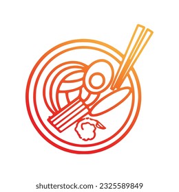Gradient Noodles and chopsticks in a plate. Vector illustration.