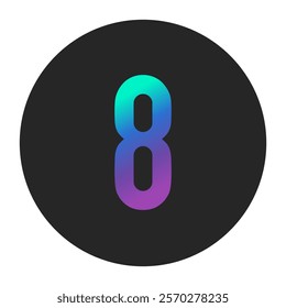 Gradient number 8 in shades of blue and purple, positioned on a black circular background. Adds a modern and vibrant touch to any graphic design project.