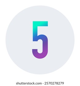 Gradient Number Five with Vibrant Green and Purple Tones on Light Gray Circle