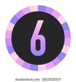 Gradient number “6” in Purple and Pink with Pastel Pink and Blue Circular Frame on Light Background