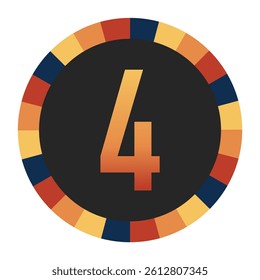 Gradient number “4” in Warm Orange, Red, and Yellow with Circular Frame in Blue, Red, and Yellow Tones