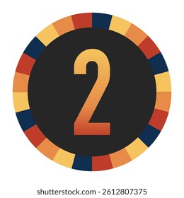 Gradient number “2” in Warm Orange, Red, and Yellow with Circular Frame in Blue, Red, and Yellow Tones