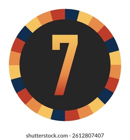 Gradient number “7” in Warm Orange, Red, and Yellow with Circular Frame in Blue, Red, and Yellow Tones