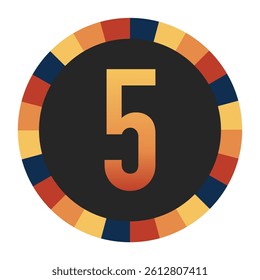 Gradient number “5” in Warm Orange, Red, and Yellow with Circular Frame in Blue, Red, and Yellow Tones