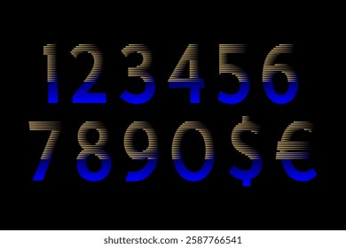 Gradient numbers with golden lines and a blue glow on a black background. A modern and futuristic style perfect for digital art, gaming, cyberpunk, and high-tech designs.