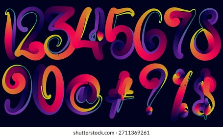 Números de degradado y símbolos con diseño Abstractas sobre fondo oscuro
