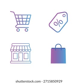 Gradient Online-Shopping Icon Set Modern Flat Style für Digital Market und Online Store