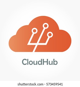 gradient orange cloud shape with some white lines and circles inside it