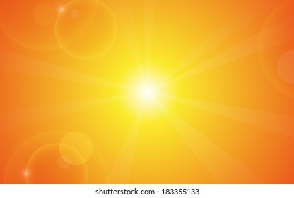 gradient of orange color with lens flare and bokeh background (vector)