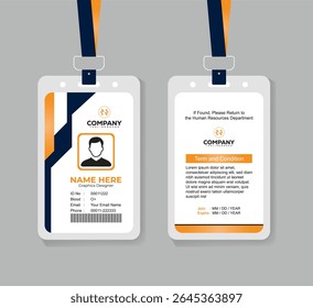 Gradient Orange and Navy Blue ID Card Design Template for Corporate Employees and Office