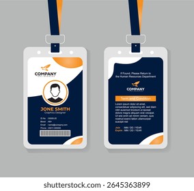 Gradient Orange and Navy Blue ID Card Design Template for Corporate Employees and Office