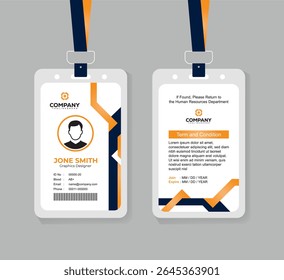 Gradient Orange and Navy Blue ID Card Design Template for Corporate Employees and Office