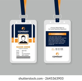 Gradient Orange and Navy Blue ID Card Design Template for Corporate Employees and Office