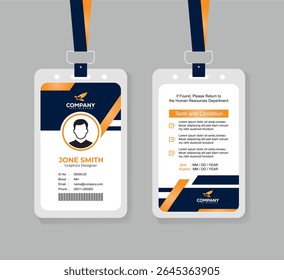 Gradient Orange and Navy Blue ID Card Design Template for Corporate Employees and Office