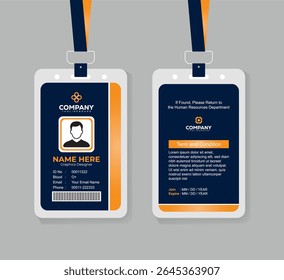Gradient Orange and Navy Blue ID Card Design Template for Corporate Employees and Office