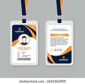 Gradient Orange and Navy Blue ID Card Design Template for Corporate Employees and Office