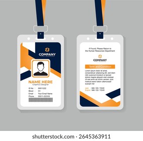 Gradient Orange and Navy Blue ID Card Design Template for Corporate Employees and Office