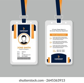 Gradient Orange and Navy Blue ID Card Design Template for Corporate Employees and Office