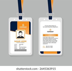 Gradient Orange and Navy Blue ID Card Design Template for Corporate Employees and Office