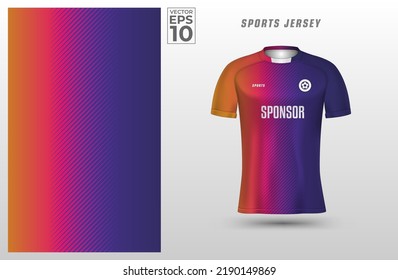 Gradient orange pink blue t-shirt sport design template with stripe line pattern for soccer jersey. Sport uniform in front view. Tshirt mock up for sport club. Vector Illustration