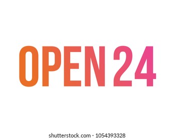 The gradient orange to pink vector isolated standard font word OPEN 24
