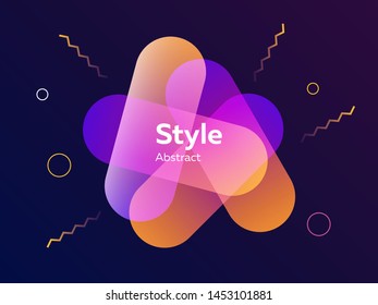 Gradient orange and purple abstract graphic elements on blue background. Dynamic colored form and line. Banner with capsule shapes. Template for logo, flyer, presentation design. Vector illustration