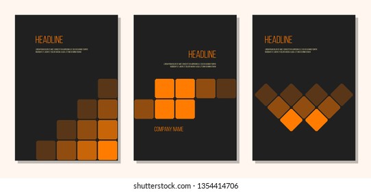 gradient orange squares on dark background, simple business vector covers set