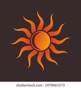 Gradient orange sun on dark brown background. Vector logo or icon.