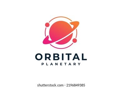 Gradient orbital planet ship galaxy logo vector icon design