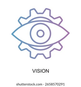 Elemento gráfico de símbolo de engranaje de ojo de visión detallada de contorno de degradado