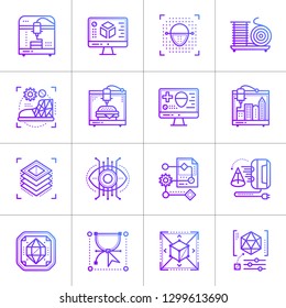 Gradient outline icons set of 3D printing and 3D modeling. Suitable for infographics, websites, print media and interfaces