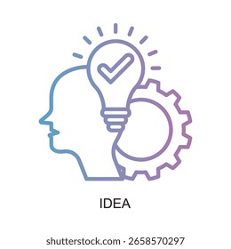 Gradiente Contorno Ideia Bulb com Cogwheel cabeça pensante Ícone Inovação