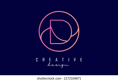 Gradient outline letter D logo with circle frame and monogram design. Letter D with geometric design. Creative Vector Illustration with letter and circle.