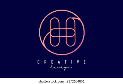Gradient outline letter H logo with circle frame and monogram design. Letter H with geometric design. Creative Vector Illustration with letter and circle.