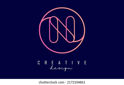 Gradient outline letter N logo with circle frame and monogram design. Letter N with geometric design. Creative Vector Illustration with letter and circle.