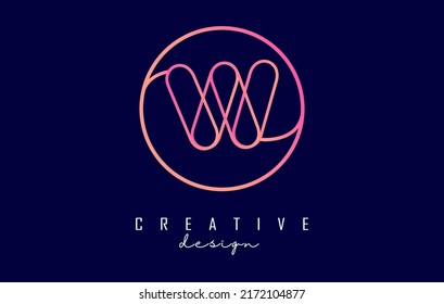 Gradient outline letter W logo with circle frame and monogram design. Letter W with geometric design. Creative Vector Illustration with letter and circle.