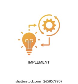 Icono de concepto de implementación de idea de bombilla de contorno de degradado y rueda de engranaje