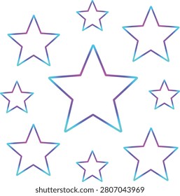 Gradient outline stars of varying sizes on a white background