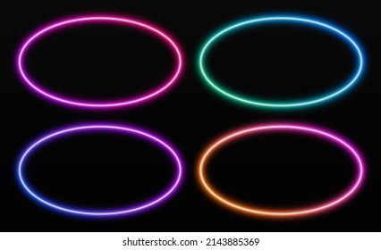 Gradient oval frames set. Glowing rounded borders isolated on a dark background.
