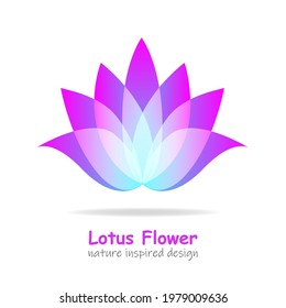 Gradient overlapping petals lotus logo  Vector flower label for wellness industry  spa center  beauty salon  Floral isolated symbol white