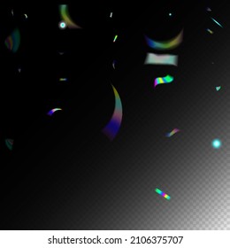 Gradient Overlay Glare Foil Tinsel. Metal Transparent Falling Particles. Rainbow Tinsel. Blue, Purple, Green Celebration Background. Holo Glam Effect Rainbow Tinsel. Flying Hologram Confetti.