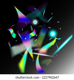  Gradient Overlay Glare Foil Tinsel. Metal Transparent Falling Particles. Flying Hologram Confetti. Holo Glam Effect Rainbow Lights. Blue, Purple, Green Celebration Background. Rainbow Tinsel.