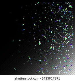  Lámina de aluminio brillante superpuesta degradada. Holo Glam Efecto Arco Iris Tinsel. Confeti de holograma volador. Arcoiris Tinsel. Metal Transparente Caída De Partículas. Azul, Púrpura, Verde Fondo De La Celebración.