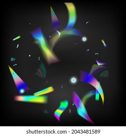  Gradient Overlay Neon Foil Tinsel. Gold Transparent Falling Particles. Rainbow Tinsel. Falling Hologram Confetti. Blue, Purple, Green Celebration Background. Holo Glitch Effect Rainbow Lights.