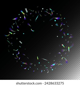  Farbverlauf-Überlagerungsneonfolie-Flitter. Gold-transparente fallende Teilchen. Regenbogenflitter. In: Flying Holograph Confetti. Holo Glitch Effekt Regenbogen Flitter. Blau, lila, grün Feier Hintergrund.