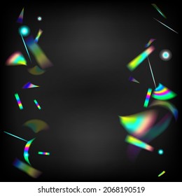  Gradient Overlay Vivid Foil Tinsel. Rainbow Tinsel. Blue, Purple, Green Celebration Background. Falling Holograph Confetti. Silver Transparent Falling Particles. Holo Glitch Effect Rainbow Bokeh.