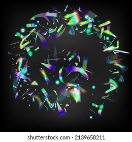  Gradient Overlay Vivid Foil Tinsel. Rainbow Tinsel. Blue, Purple, Green Celebration Background. Silver Transparent Falling Particles. Flying Holograph Confetti. Holo Glam Effect Rainbow Bokeh.